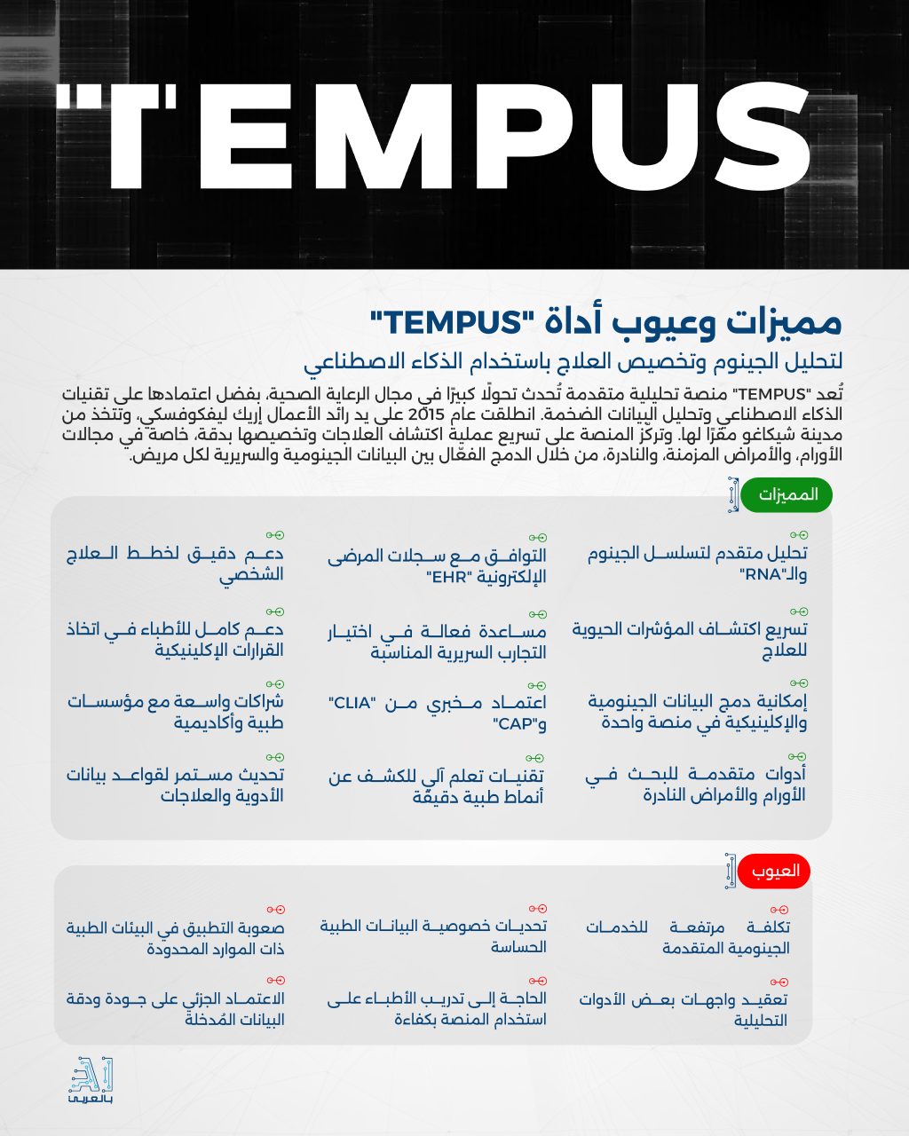"TEMPUS" أداة طبية متقدمة لتحليل الجينوم وتخصيص العلاج باستخدام الذكاء الاصطناعي
