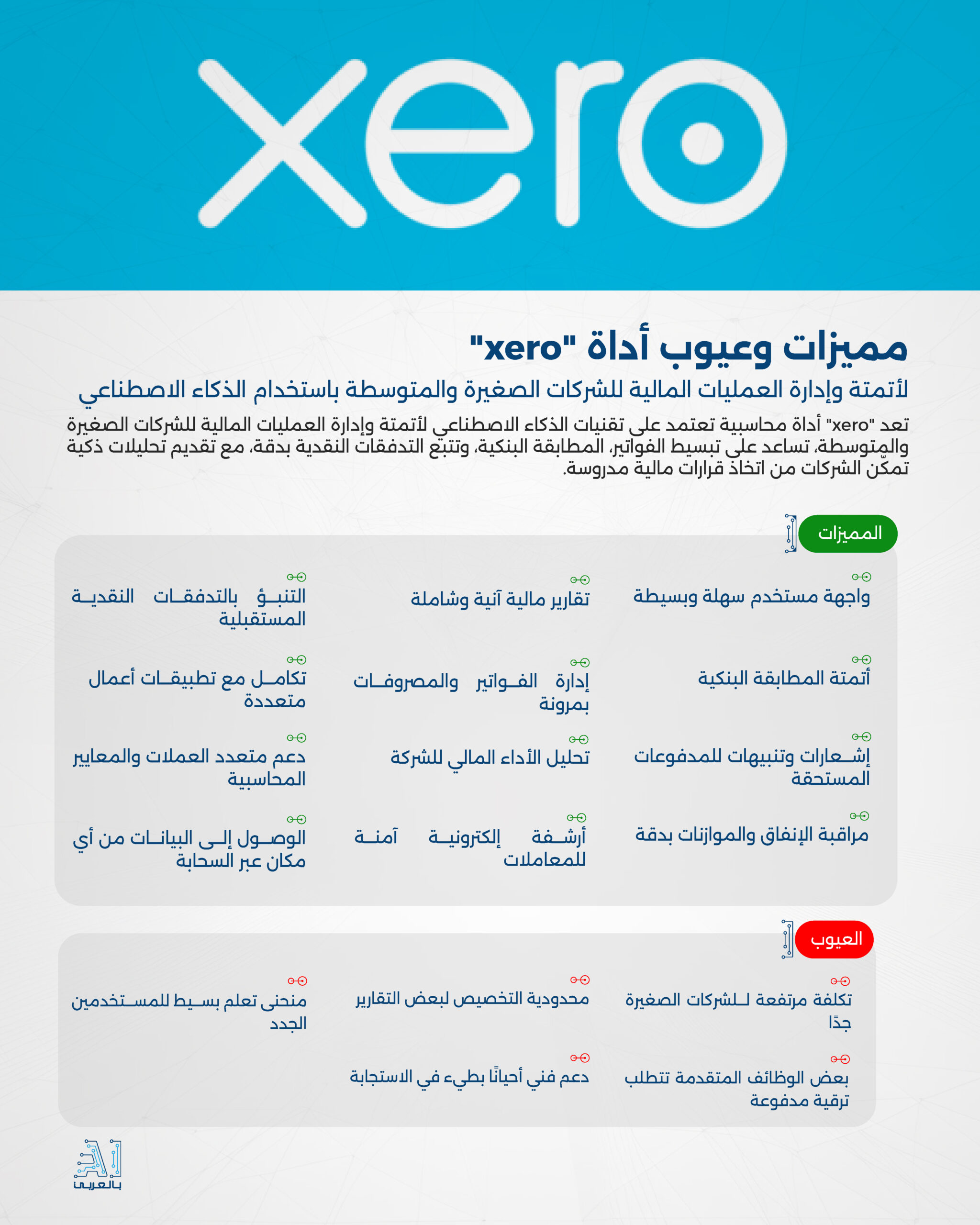 "xero" أداة محاسبية لأتمتة وإدارة العمليات المالية للشركات الصغيرة والمتوسطة باستخدام الذكاء الاصطناعي