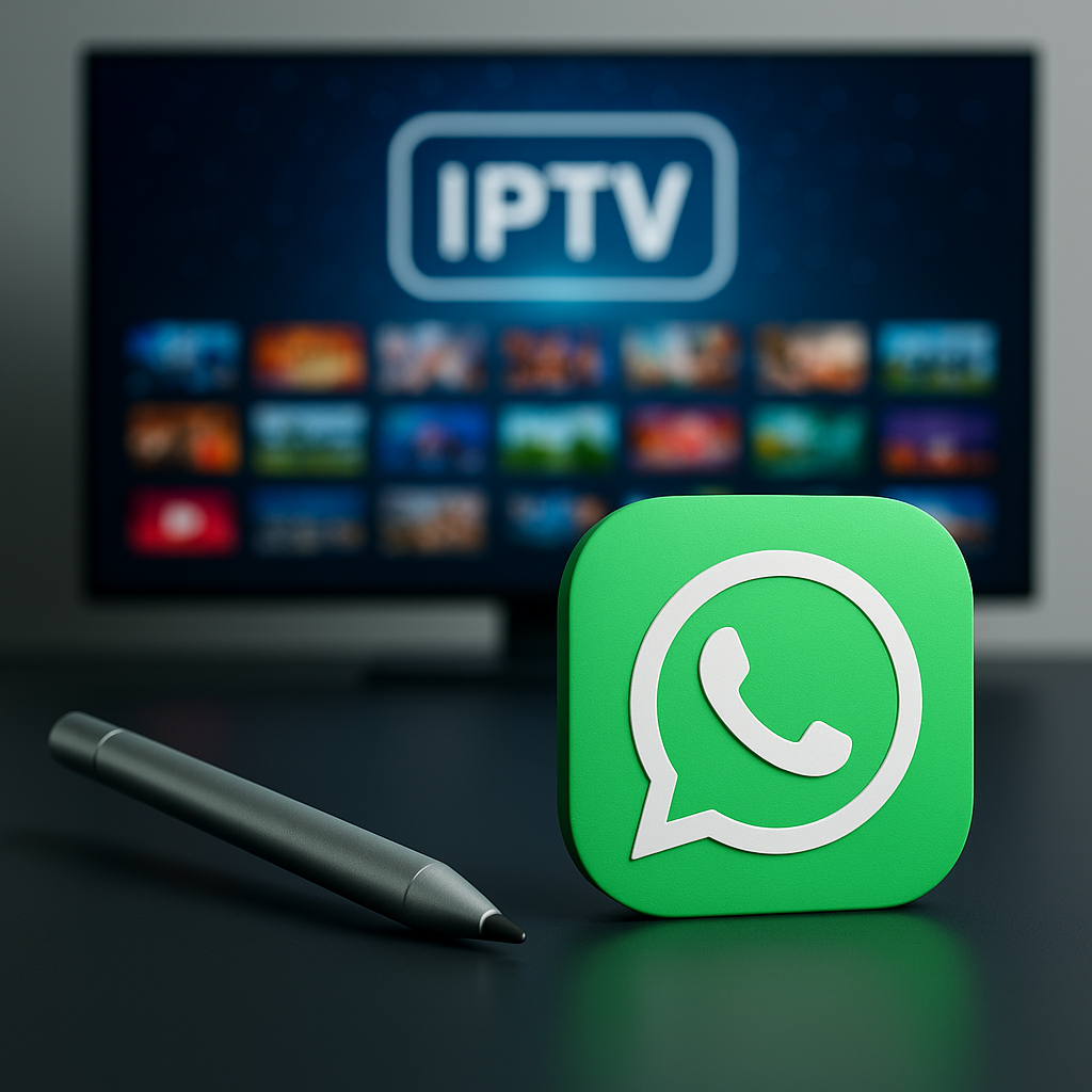 أيقونة واتساب مع قلم التحرير وخلفها شاشة IPTV