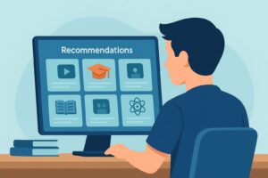 شاشة تعرض توصيات تعليمية خوارزمية للطلاب