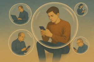 صورة تمثل انعزال الأفراد داخل فقاعات رقمية