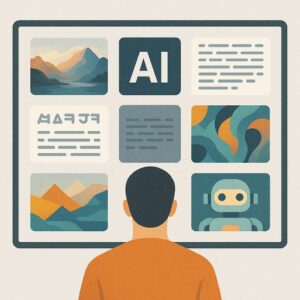 مستخدم أمام شاشة تملؤها صور ونصوص مولدة بالذكاء الاصطناعي