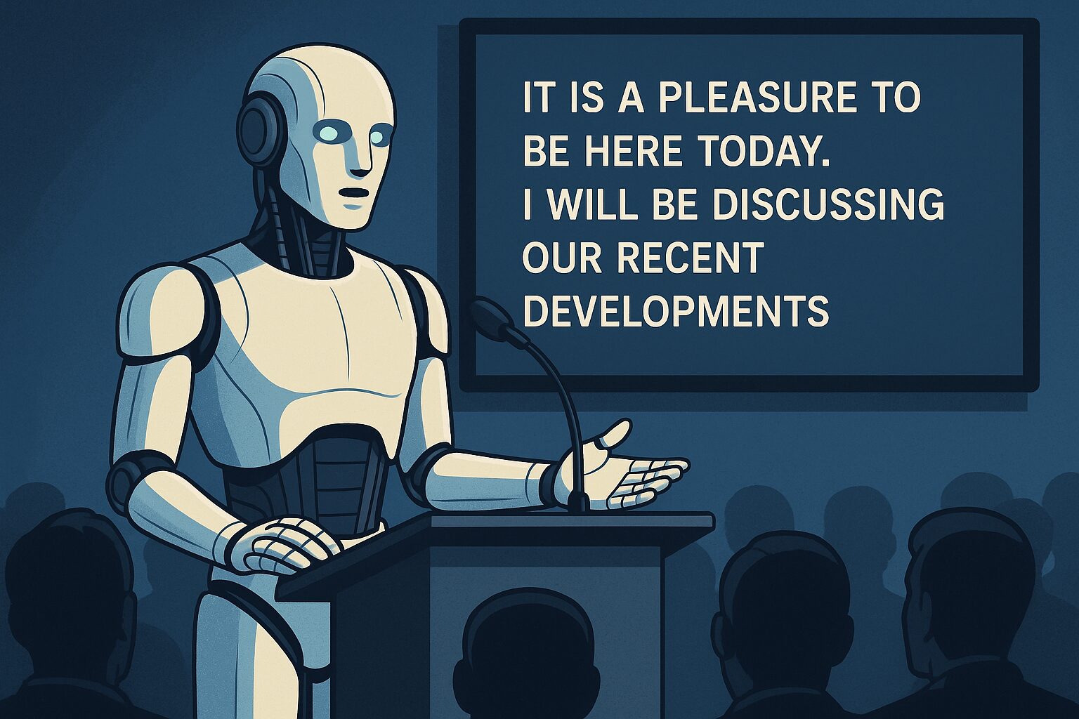 كاتب يجلس أمام شاشة، بينما تظهر بجانبه خوارزمية شفافة تضع علامات تحذير على بعض الكلمات قبل نشرها.