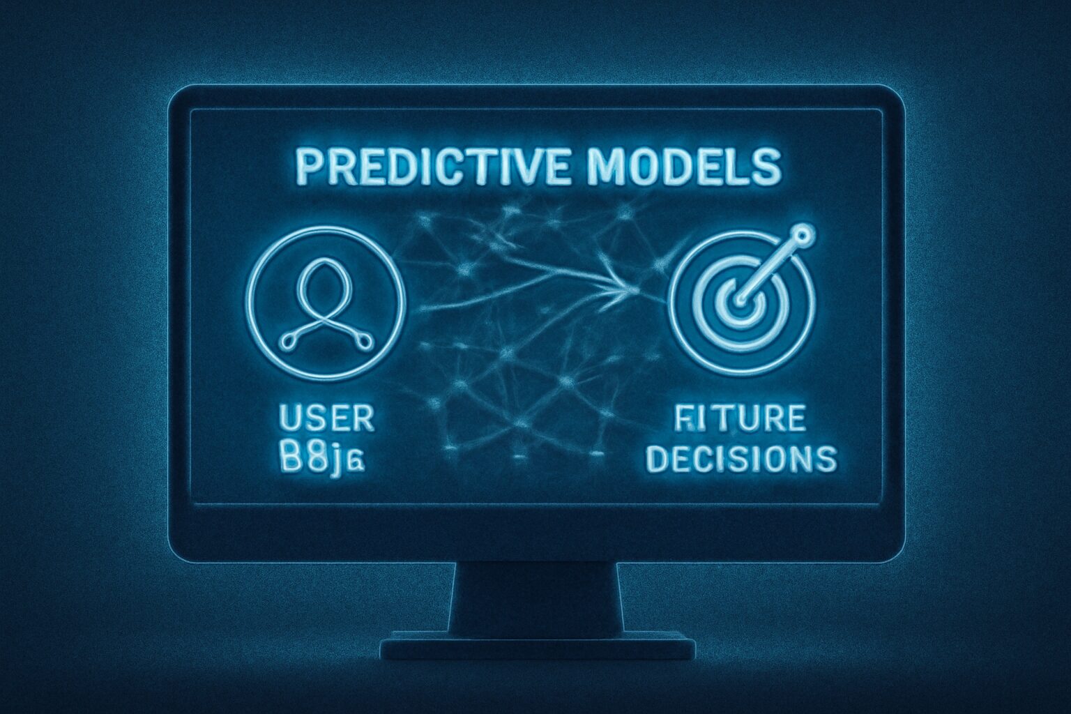 شاشة تعرض نماذج تنبؤية تربط بين بيانات المستخدم وقرارته المستقبلية.
