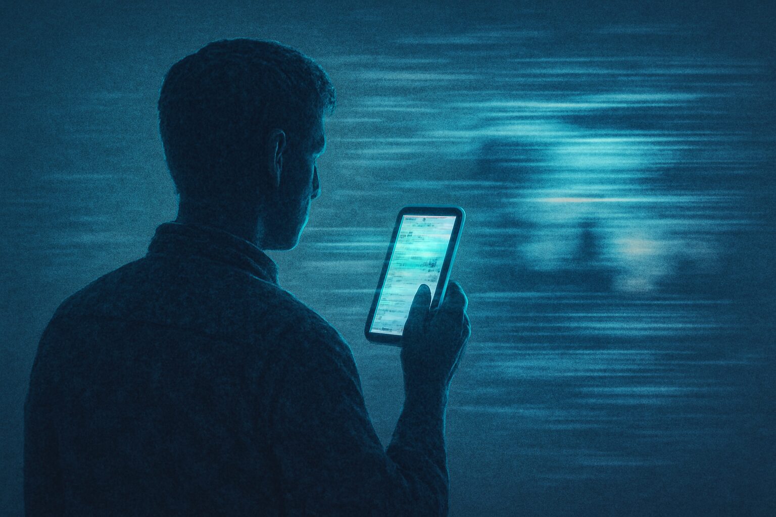 شخص يحمل الهاتف بينما المشاهد تتغير بسرعة على الشاشة بلا استقرار.