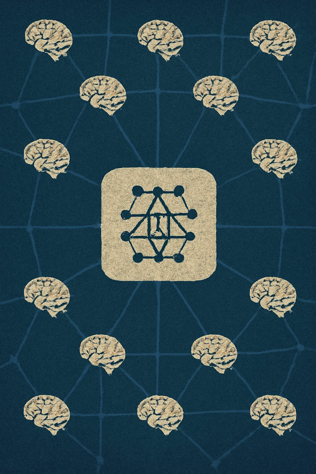 لوحة رقمية تُظهر شبكة ضخمة من العقول البشرية متصلة بخوارزمية مركزية واحدة