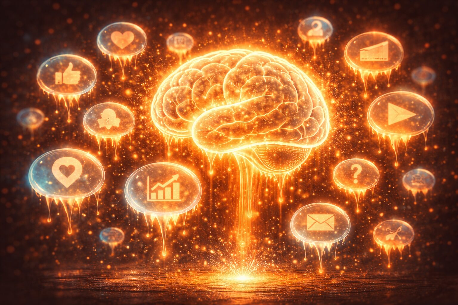 “دماغ محاط بفقاعات معلومات مبسّطة تذوب قبل أن تستقر”