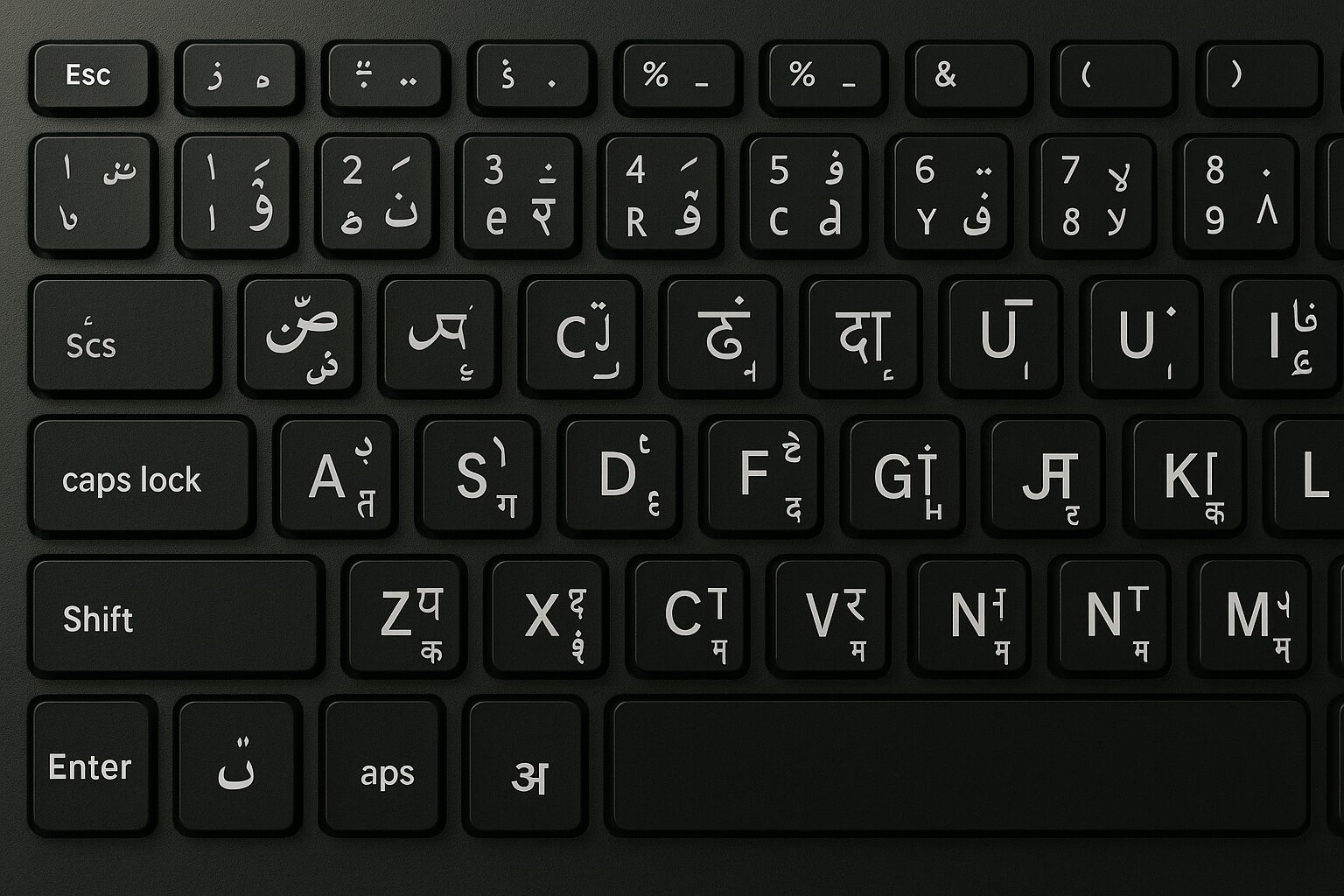 لوحة مفاتيح تعرض تداخلاً بين لهجات متعددة في واجهة واحدة