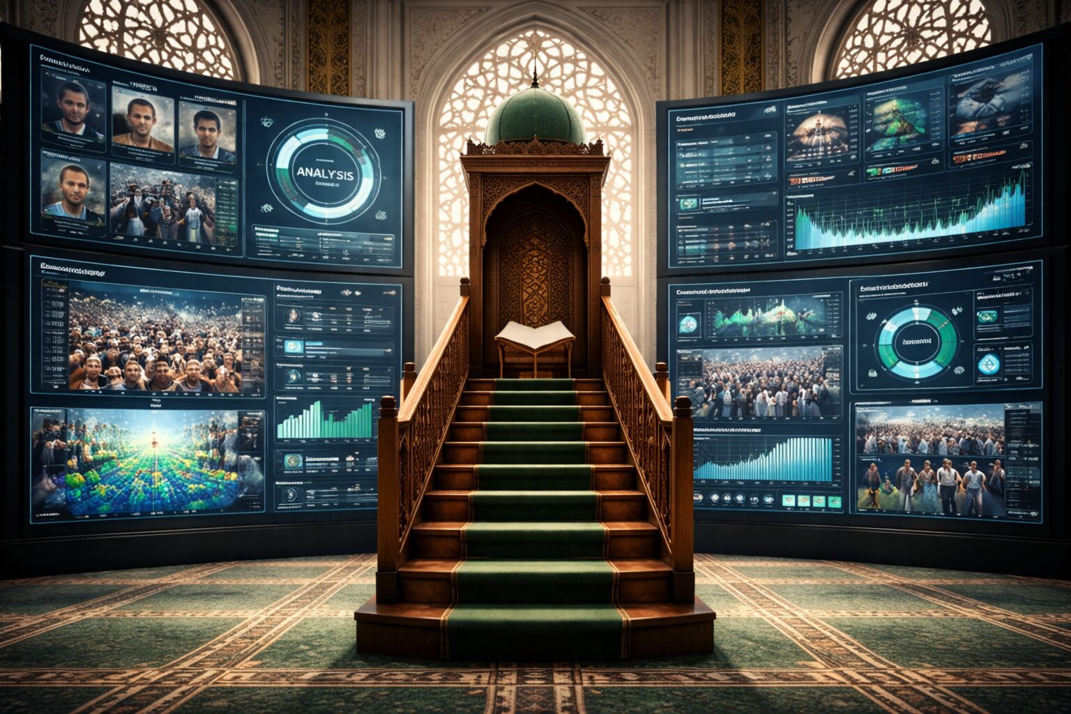 منبر ديني تحيط به واجهات رقمية تراقب وتُصنّف