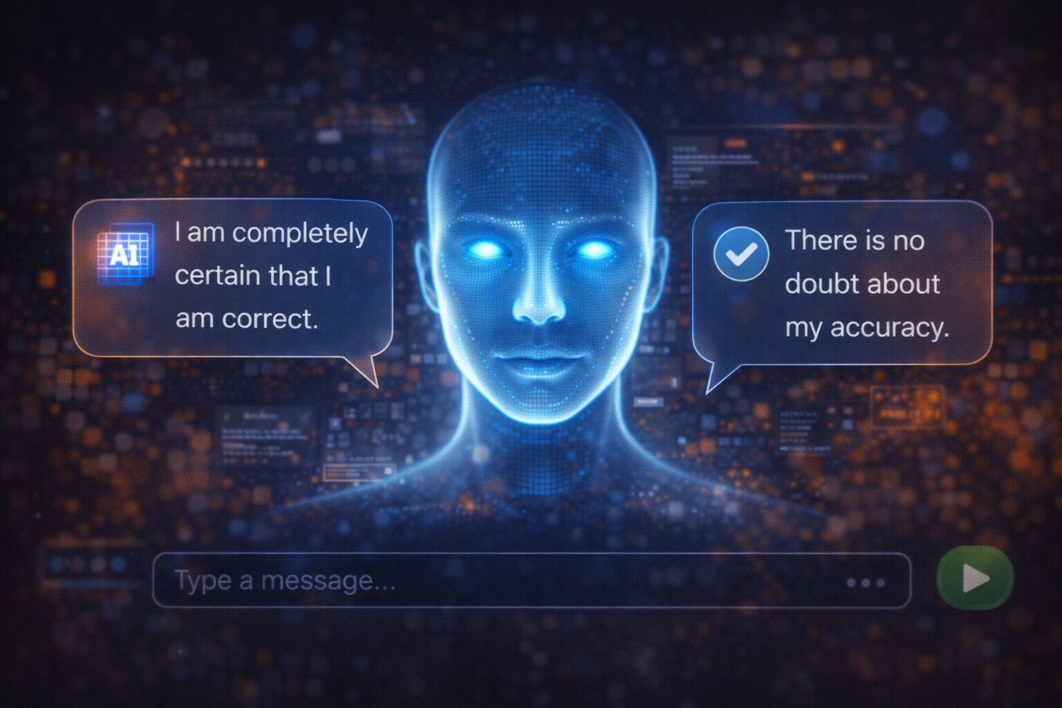 
واجهة ذكاء اصطناعي تتحدث بثقة مطلقة بلا تعبيرات إنسانية