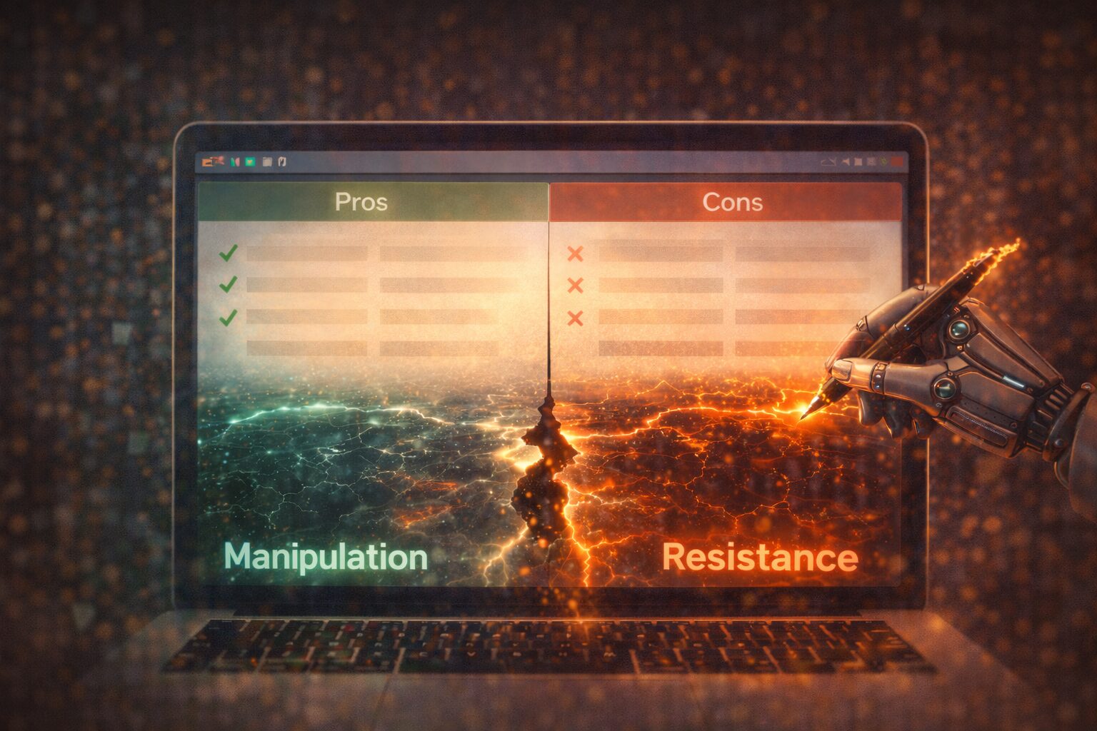 واجهة كتابة ذكية تُظهر نصًا متوازنًا ظاهريًا يخفي تناقضًا داخليًا”